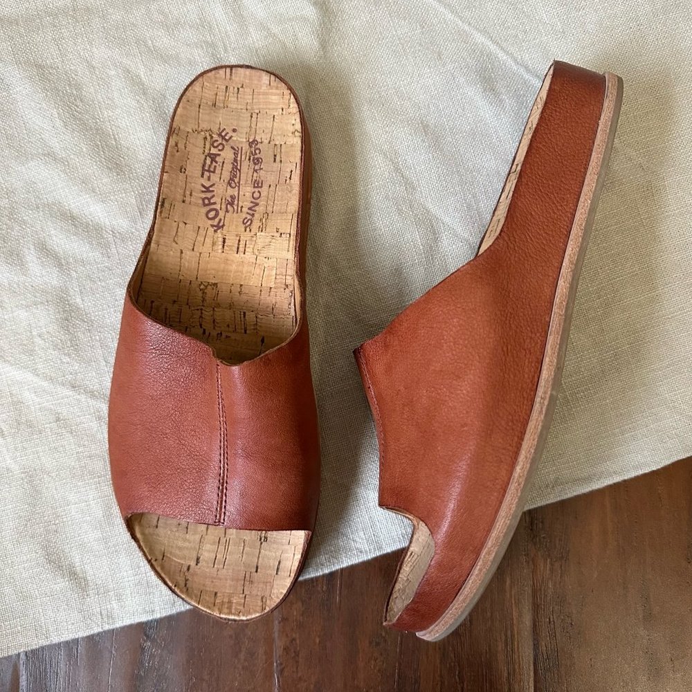 KORK-EASE Tutsi Slides Platform Sandals Cognac Leather